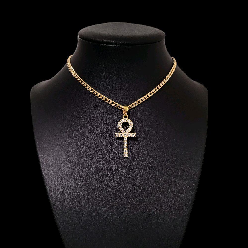 Gold Crystal Ankh Pendant Choker Necklace