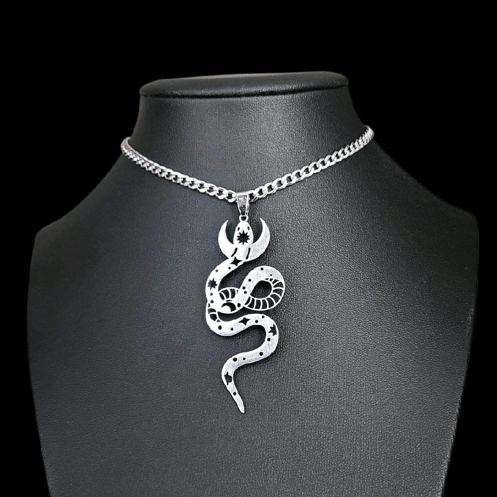 Celestial Snake Pendant Choker Necklace | Stainless Steel