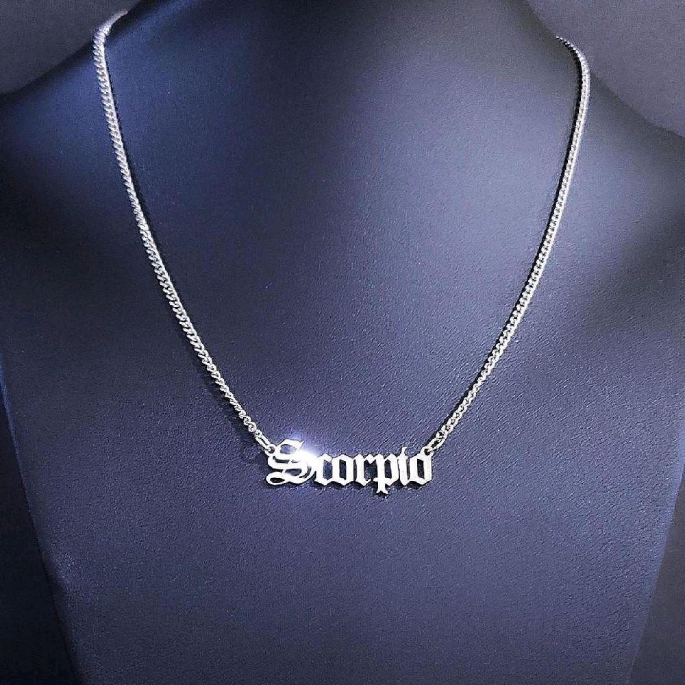 Silver Scorpio Script Necklace - Stainless Steel Zodiac Nameplate