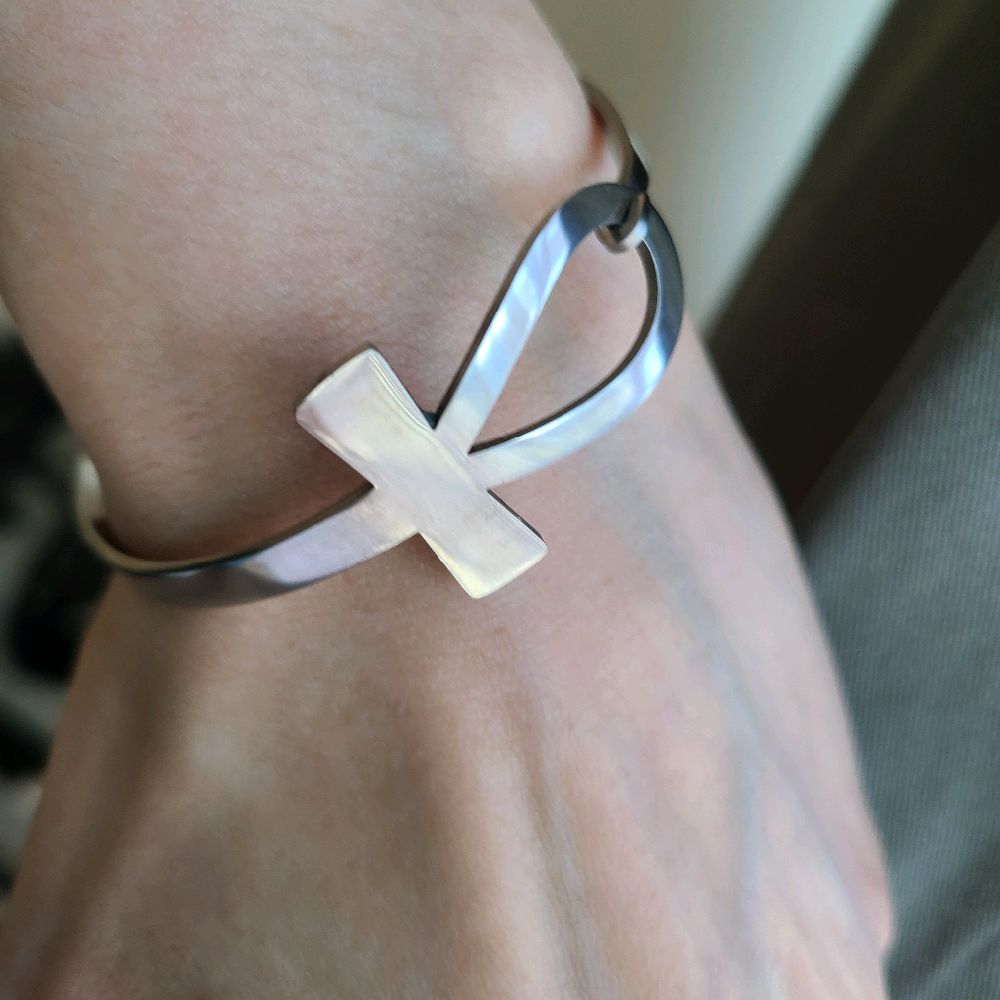 Silver Ankh Bangle Bracelet -Stainless Steel