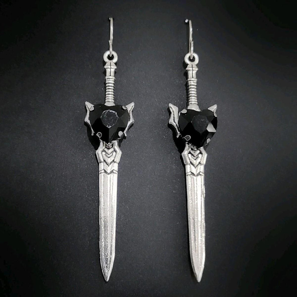 Rhinestone Heart Sword Earrings