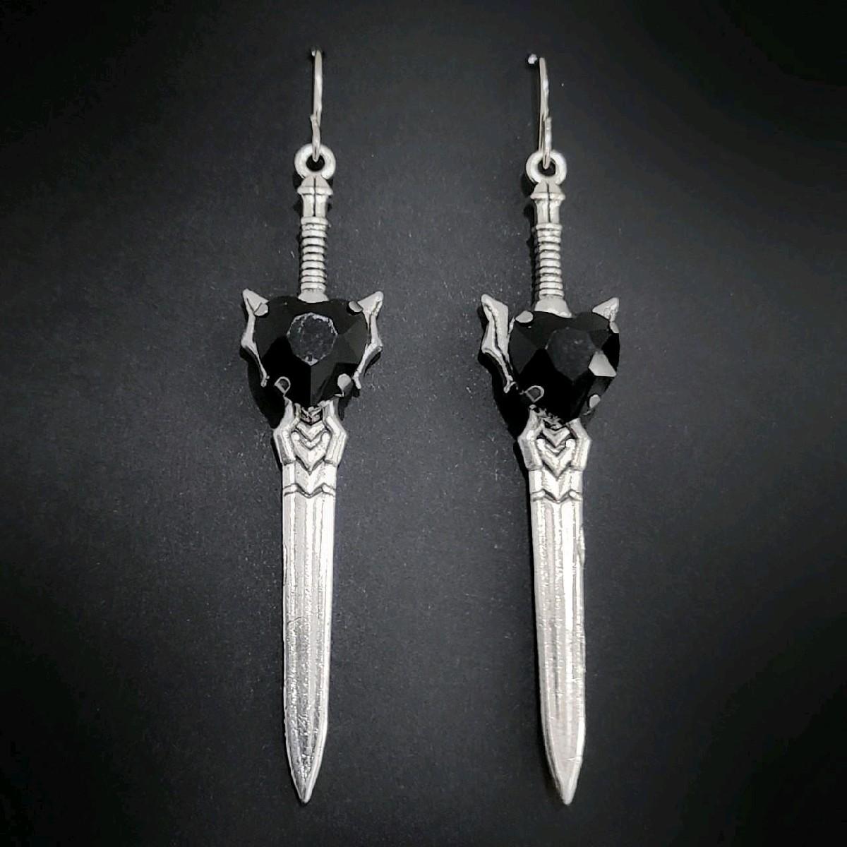 Rhinestone Heart Sword Earrings