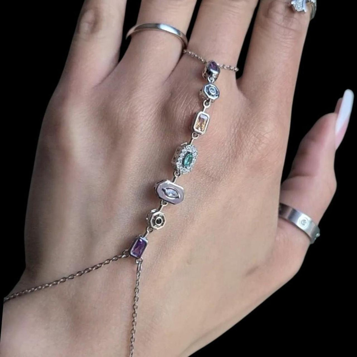 Silver Jewel Crystal Hand Chain