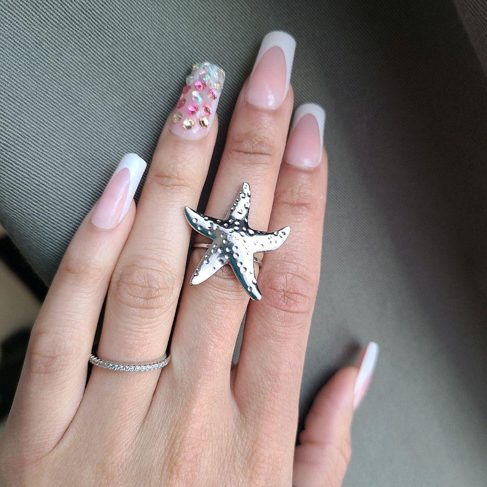 Silver Starfish Statement Ring - Stainless Steel