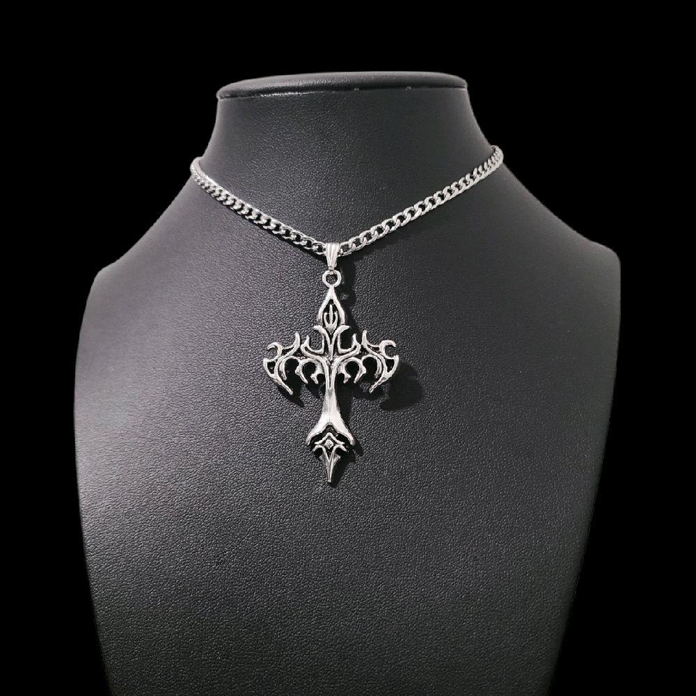 Gothic Cross Pendant Choker Necklace | Silver Plated | Stainless Steel Chain