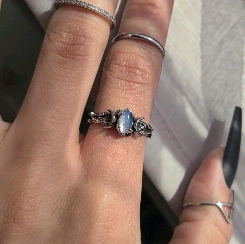 Silver Crystal Triple Moon Branch Ring - Women