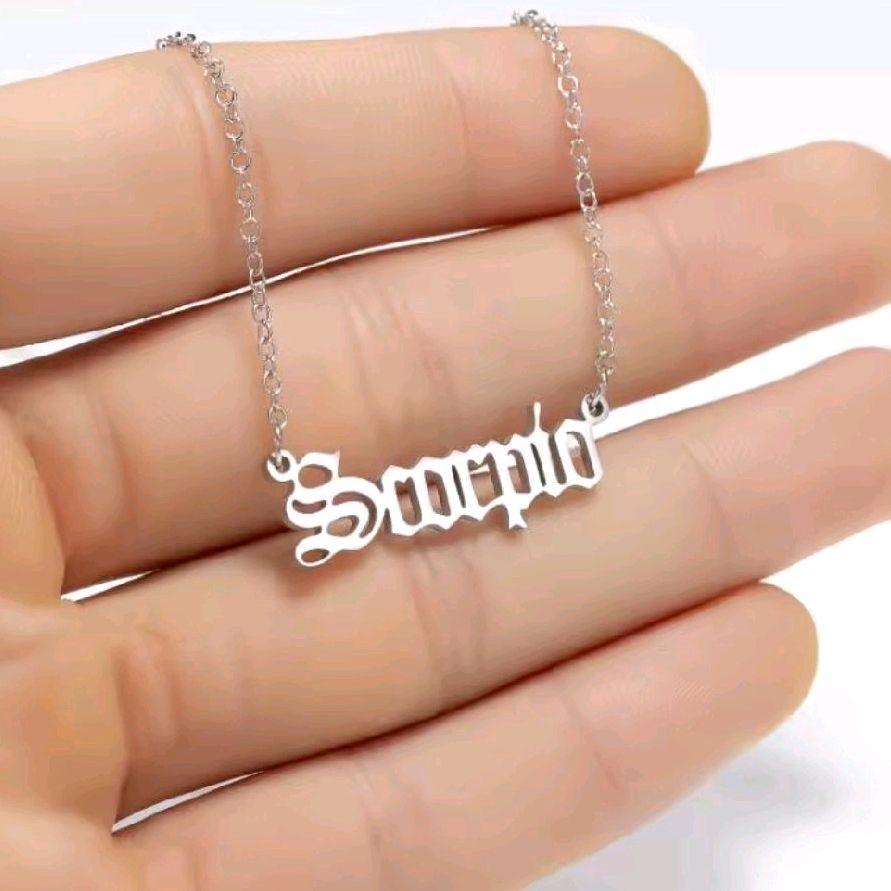 Silver Scorpio Script Necklace - Stainless Steel Zodiac Nameplate
