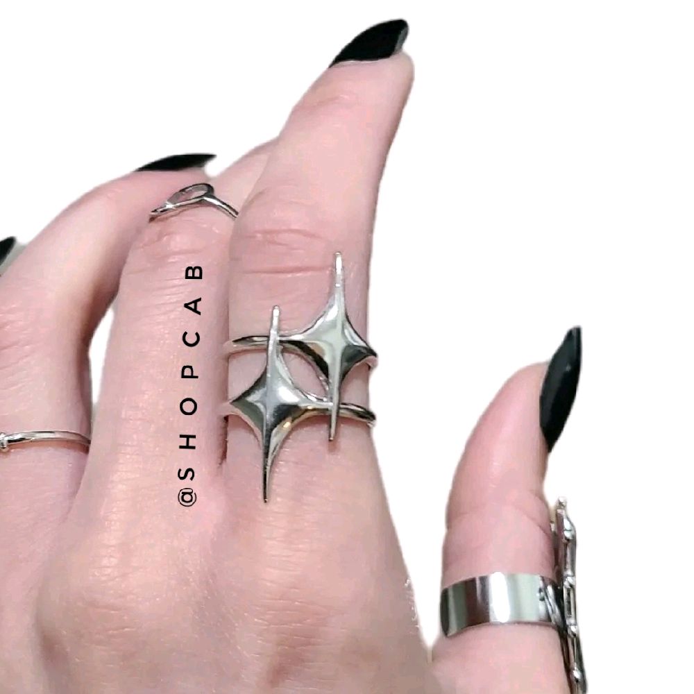 Silver Starburst Ring - Stainless Steel, Adjustable Size