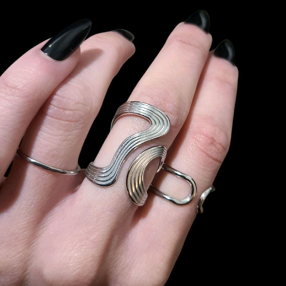 Abstract Stainless Steel Ring - Silver (Adjustable) unique ring