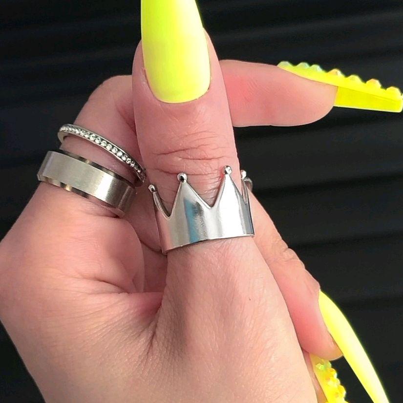 Silver Crown Ring - Stainless Steel (Adjustable)