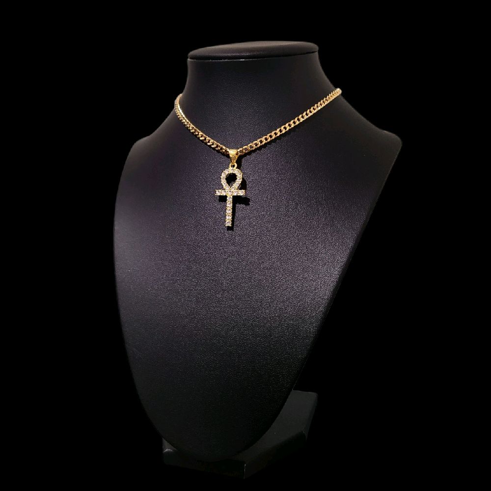 Gold Crystal Ankh Pendant Choker Necklace