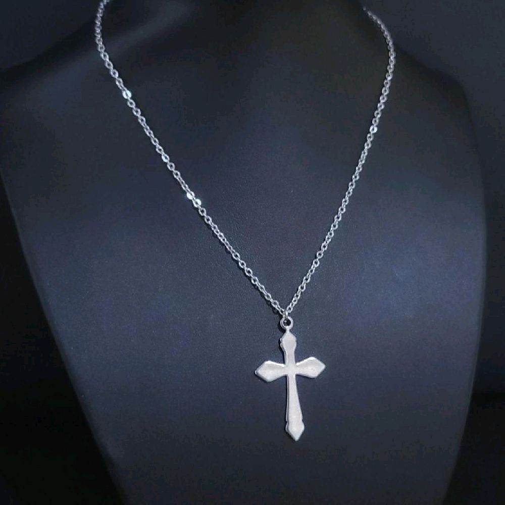 16" Stainless Steel Cross Pendant Necklace - Silver