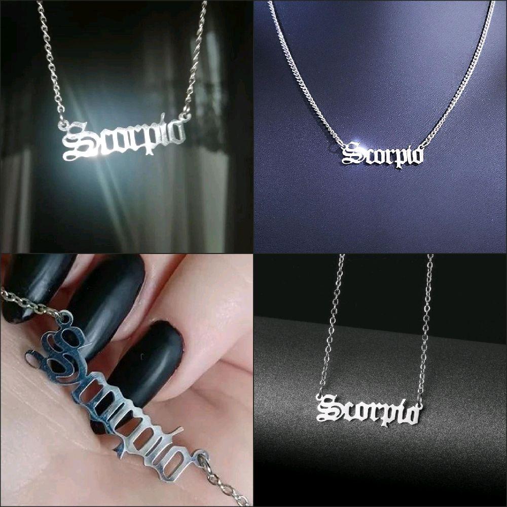 Silver Scorpio Script Necklace - Stainless Steel Zodiac Nameplate