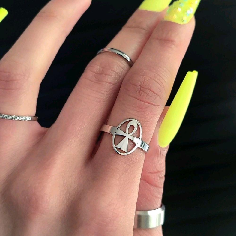 Silver Ankh Ring - Stainless Steel (Adjustable Size)