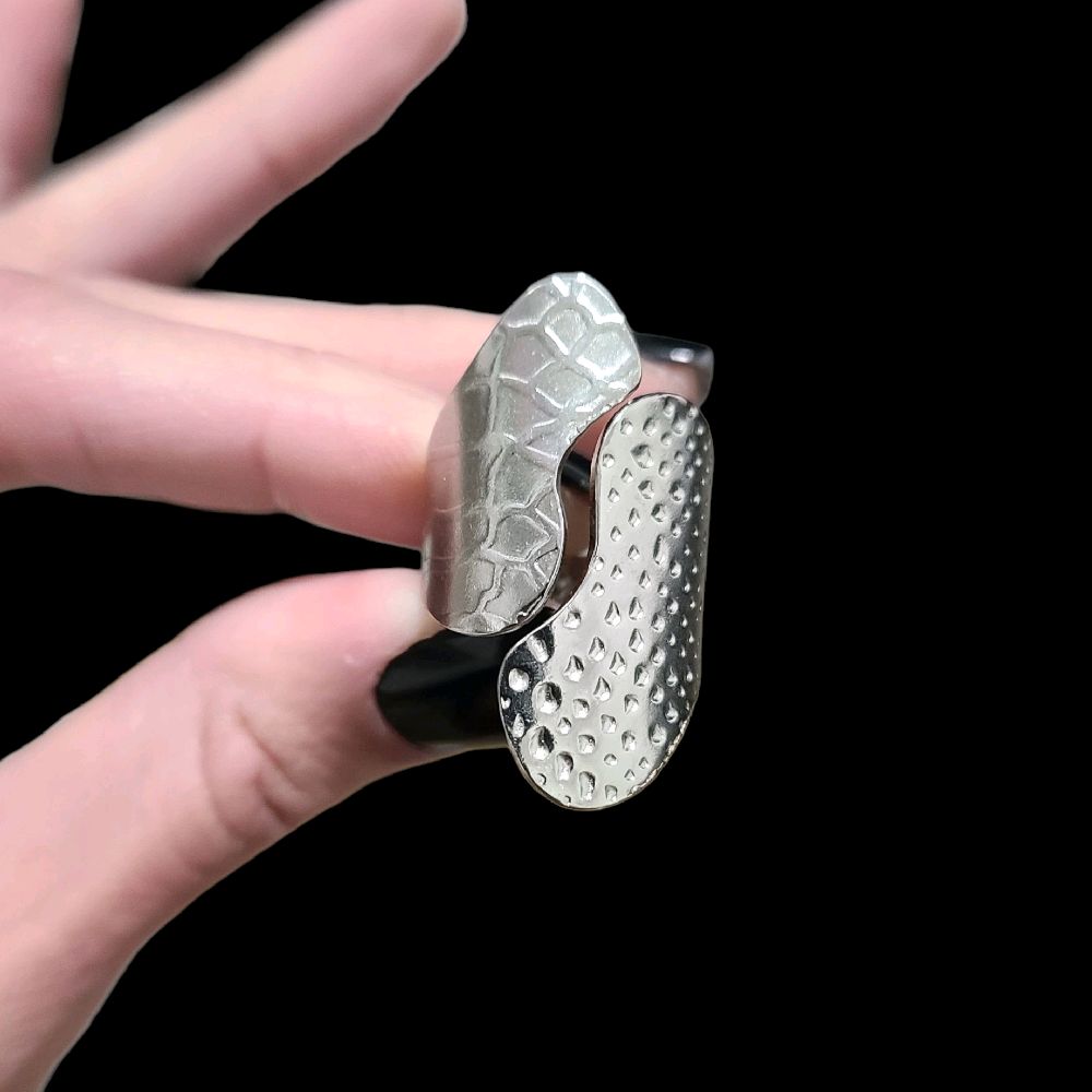 Hammered Long Wrap Ring - Stainless Steel