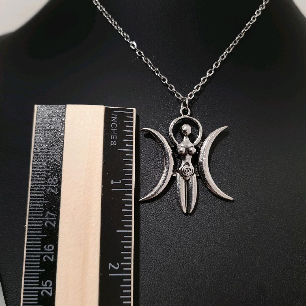 18" Silver Triple Moon Goddess Pendant Necklace