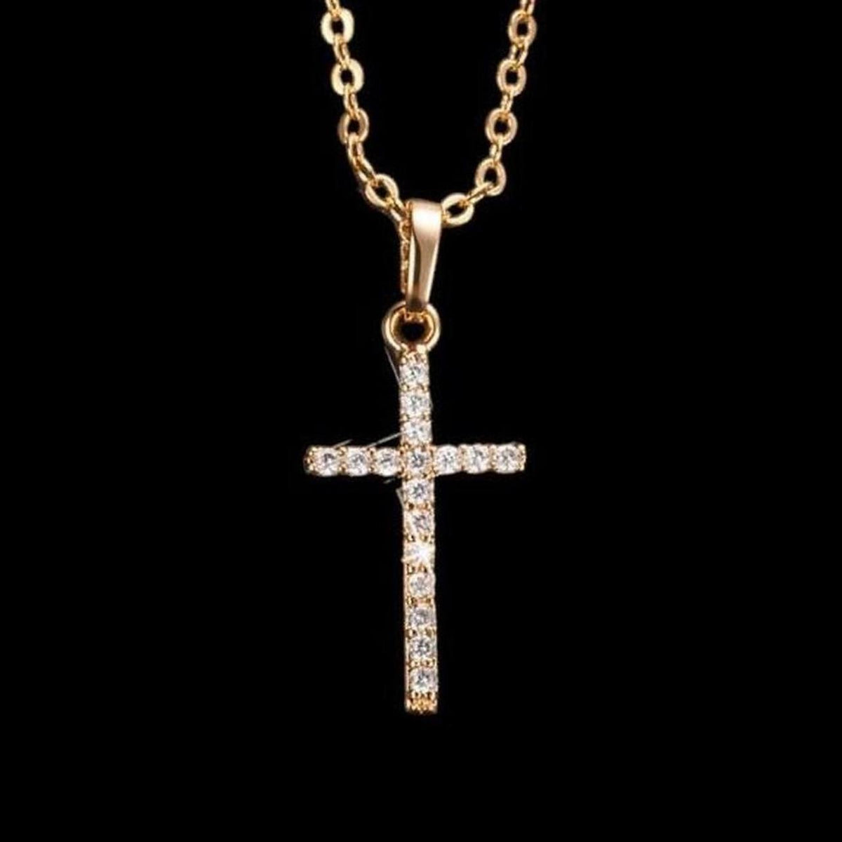16" Gold Crystal Cross Pendant Necklace