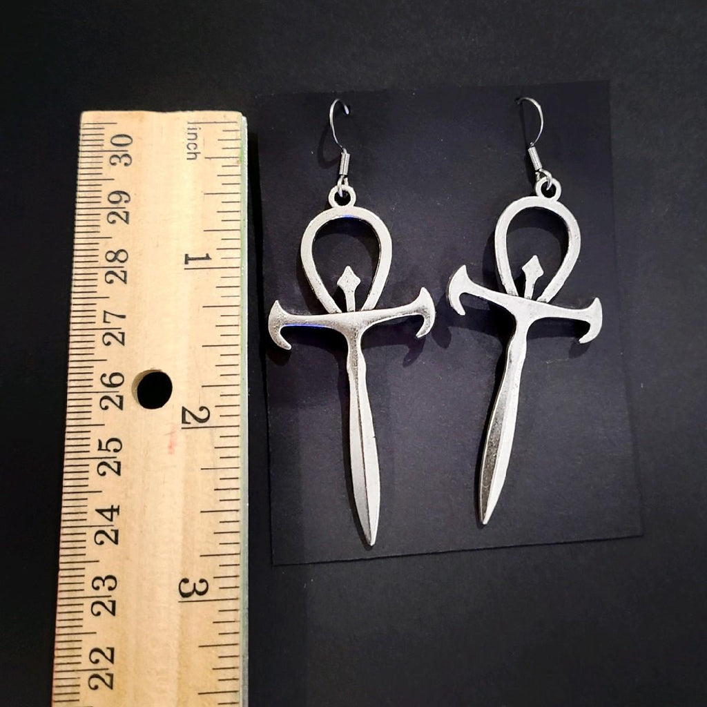Silver Gothic Ankh Earrings