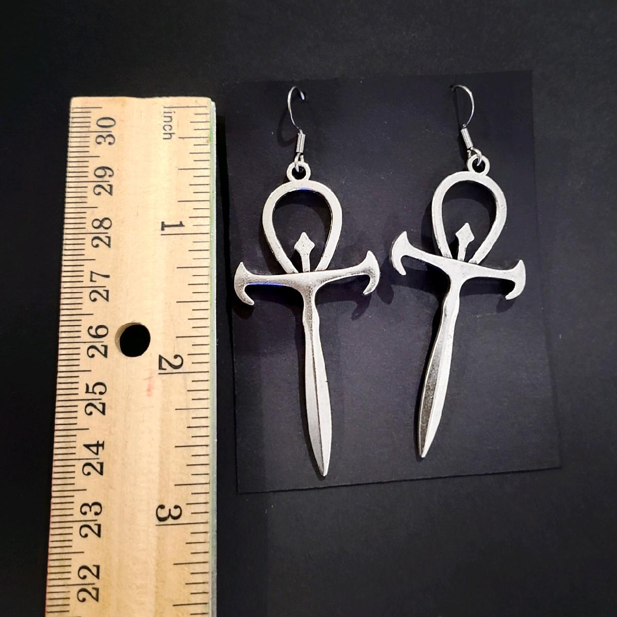 Silver Gothic Ankh Earrings
