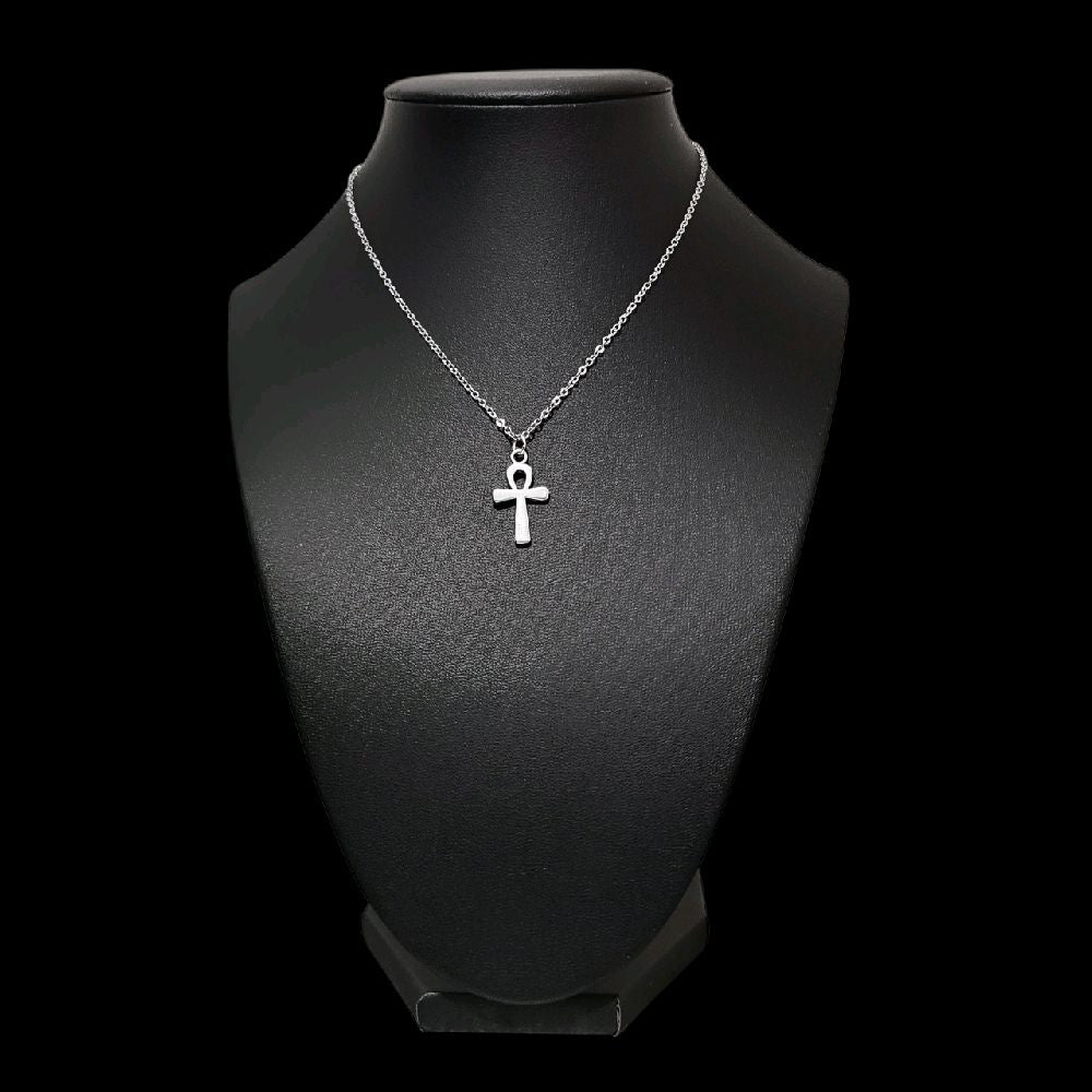 Small Silver Ankh Pendant Necklace - Dainty