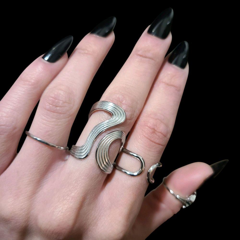 Abstract Stainless Steel Ring - Silver (Adjustable) unique ring