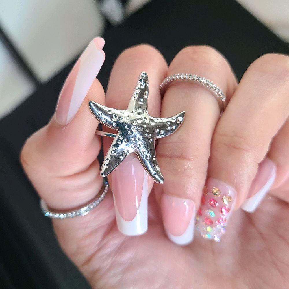 Silver Starfish Statement Ring - Stainless Steel