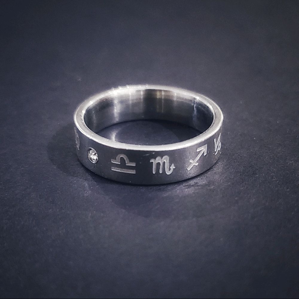 Stainless Steel Zodiac Symbol Ring - Silver