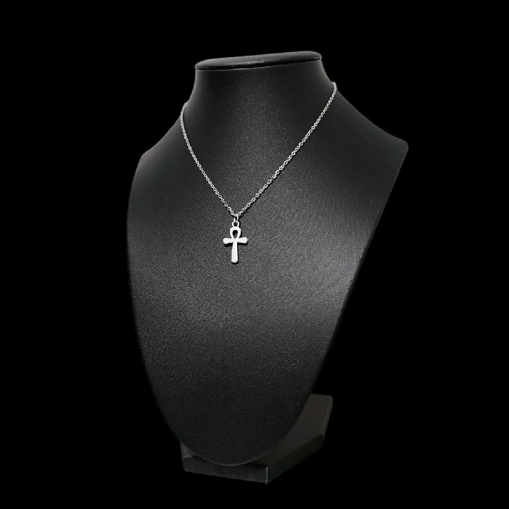 Small Silver Ankh Pendant Necklace - Dainty