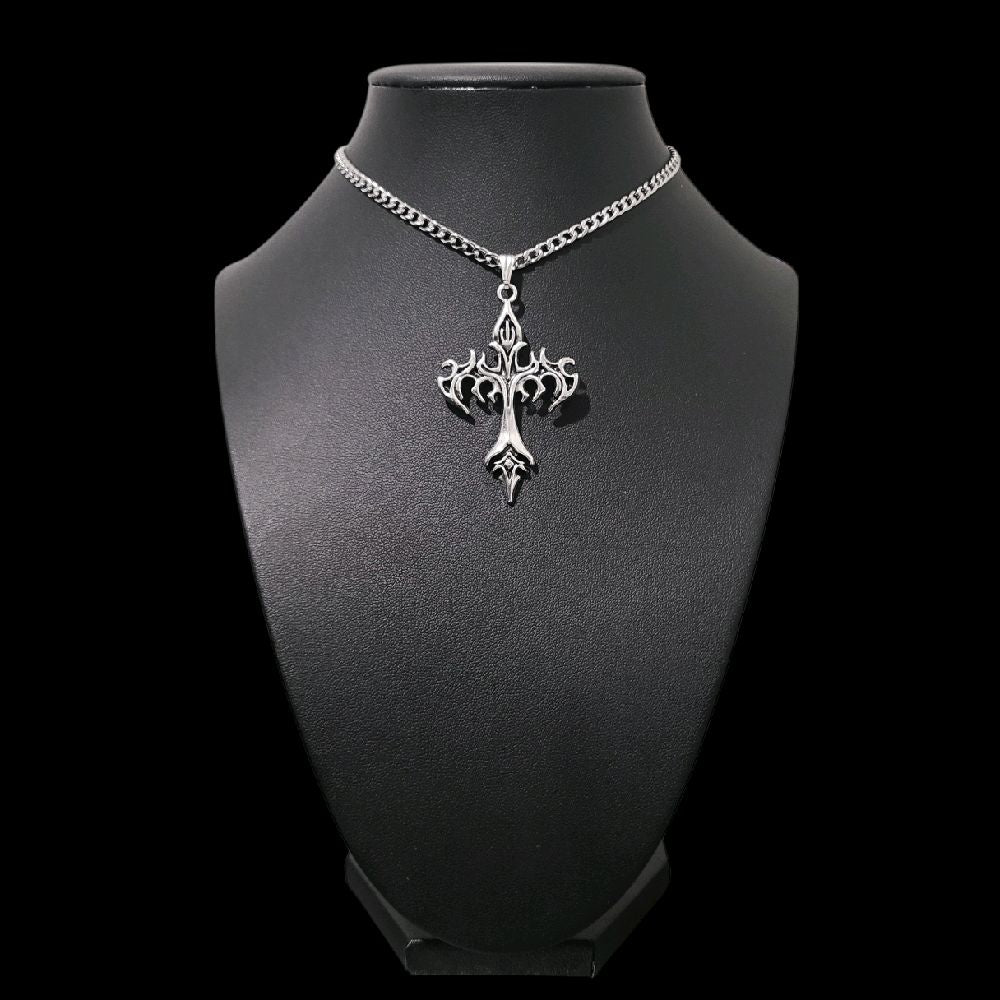 Gothic Cross Pendant Choker Necklace | Silver Plated | Stainless Steel Chain