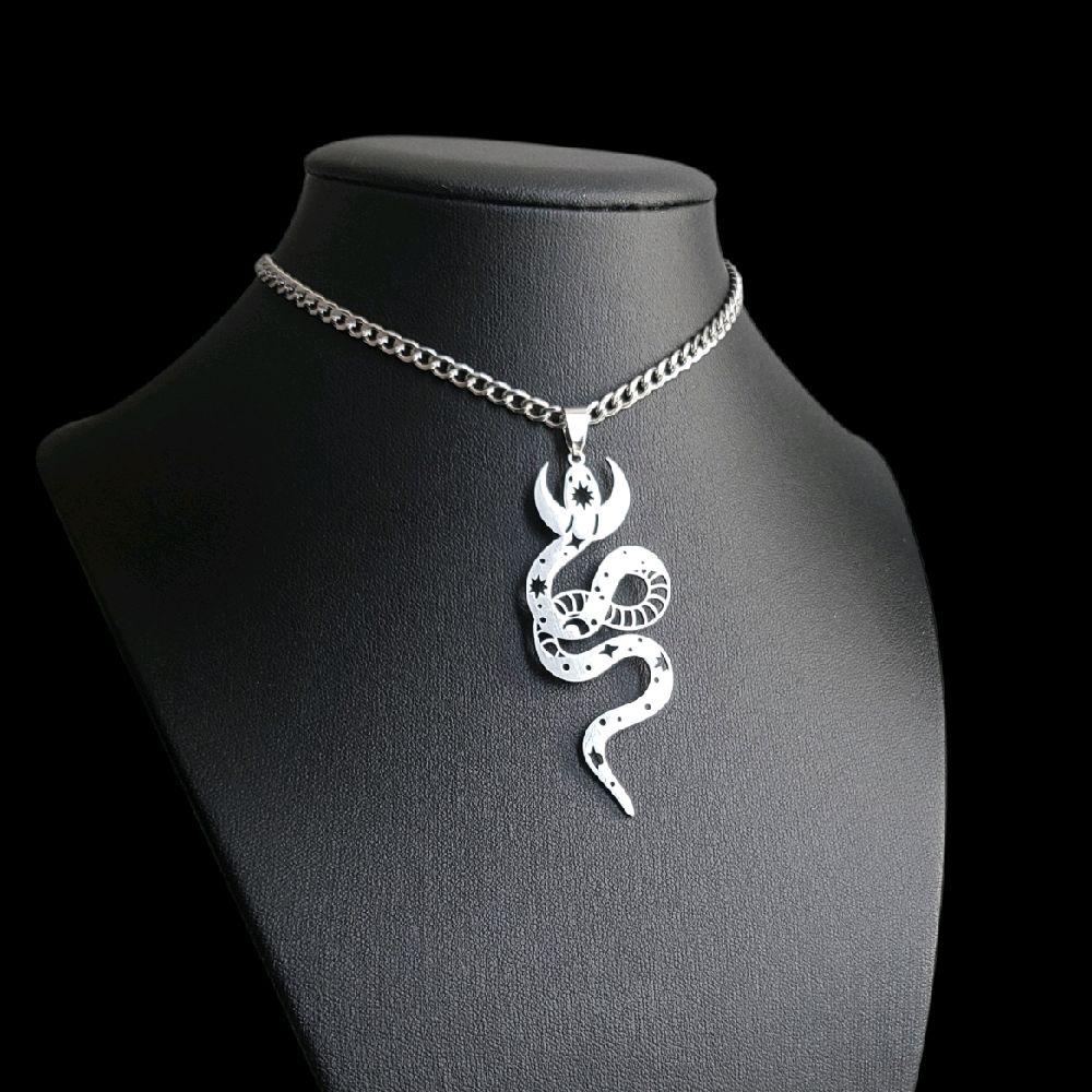 Celestial Snake Pendant Choker Necklace | Stainless Steel