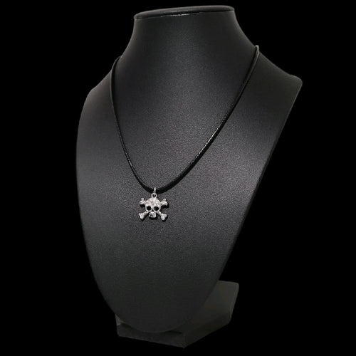 16" Crystal Skull Necklace - Black Cord (Rhinestone Gothic Jewelry)