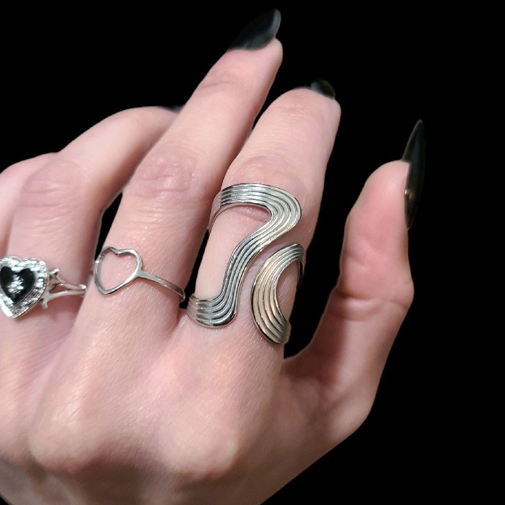 Abstract Stainless Steel Ring - Silver (Adjustable) unique ring