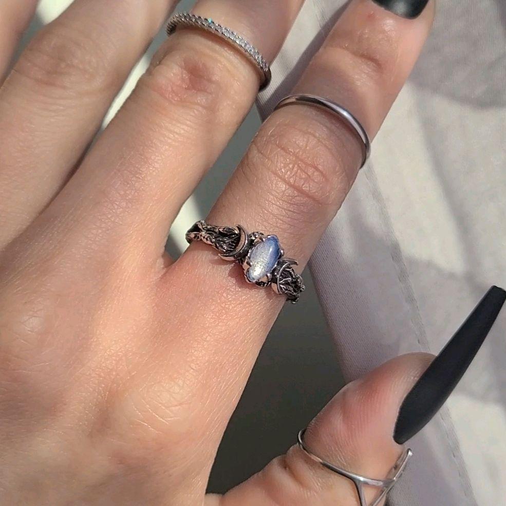 Silver Crystal Triple Moon Branch Ring - Women