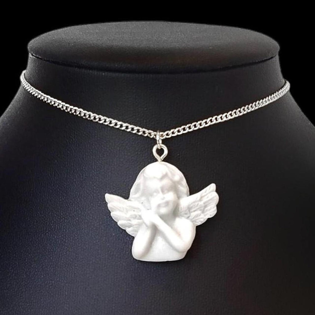 Cherub Angel Sculpture Necklace - Gold or Silver