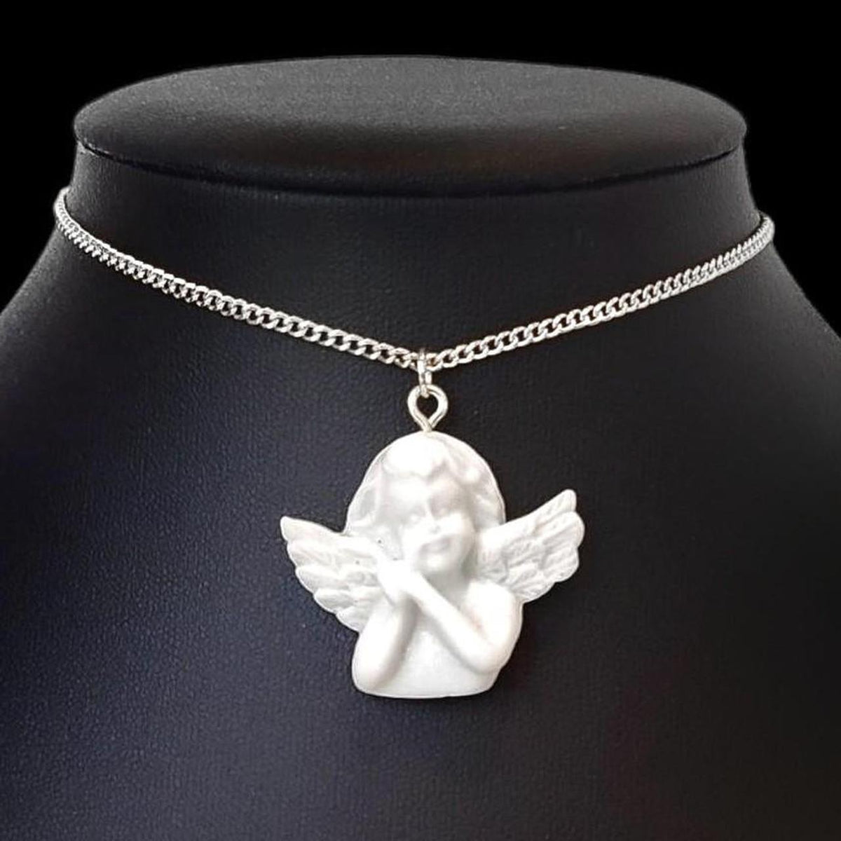Cherub Angel Sculpture Necklace - Gold or Silver