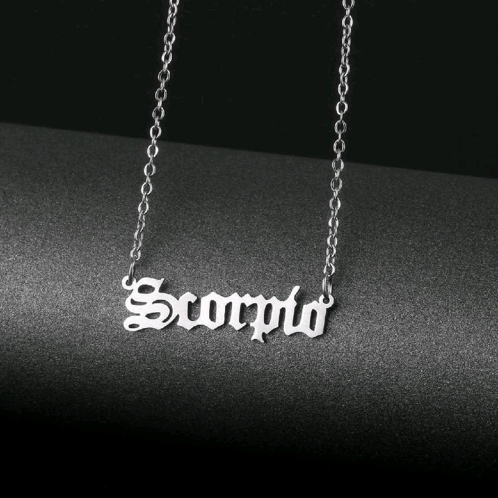 Silver Scorpio Script Necklace - Stainless Steel Zodiac Nameplate