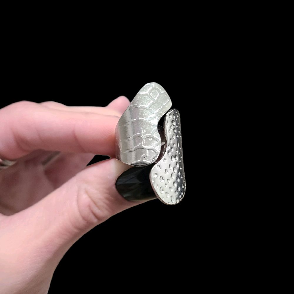 Hammered Long Wrap Ring - Stainless Steel