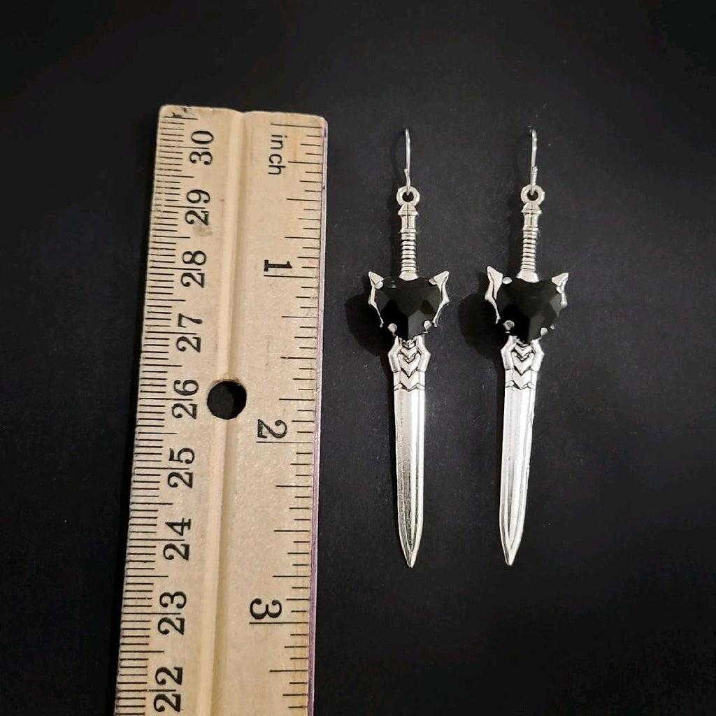 Rhinestone Heart Sword Earrings