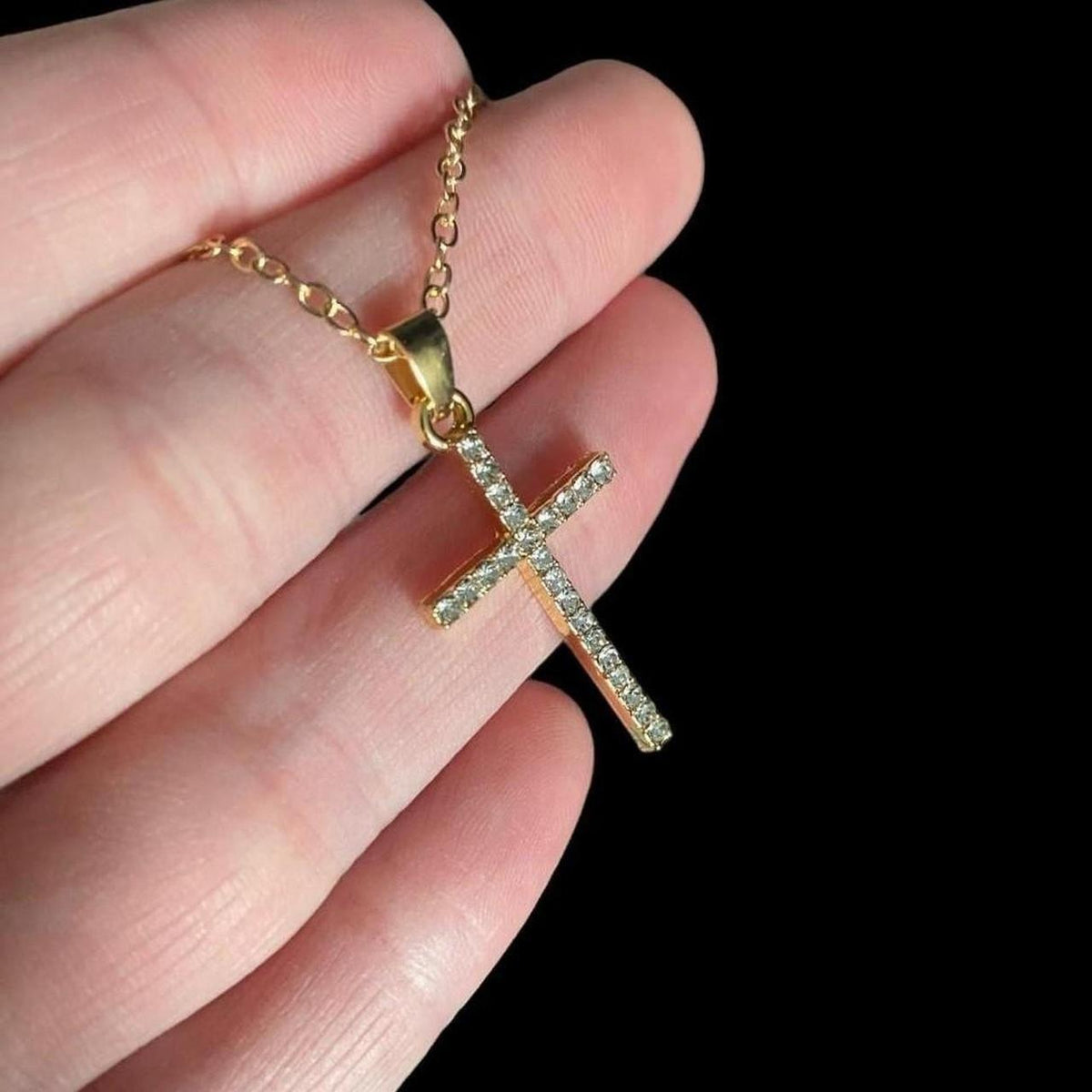 16" Gold Crystal Cross Pendant Necklace