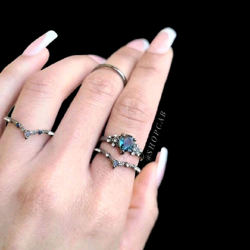 Blue Gothic Gunmetal Ring Stack Set