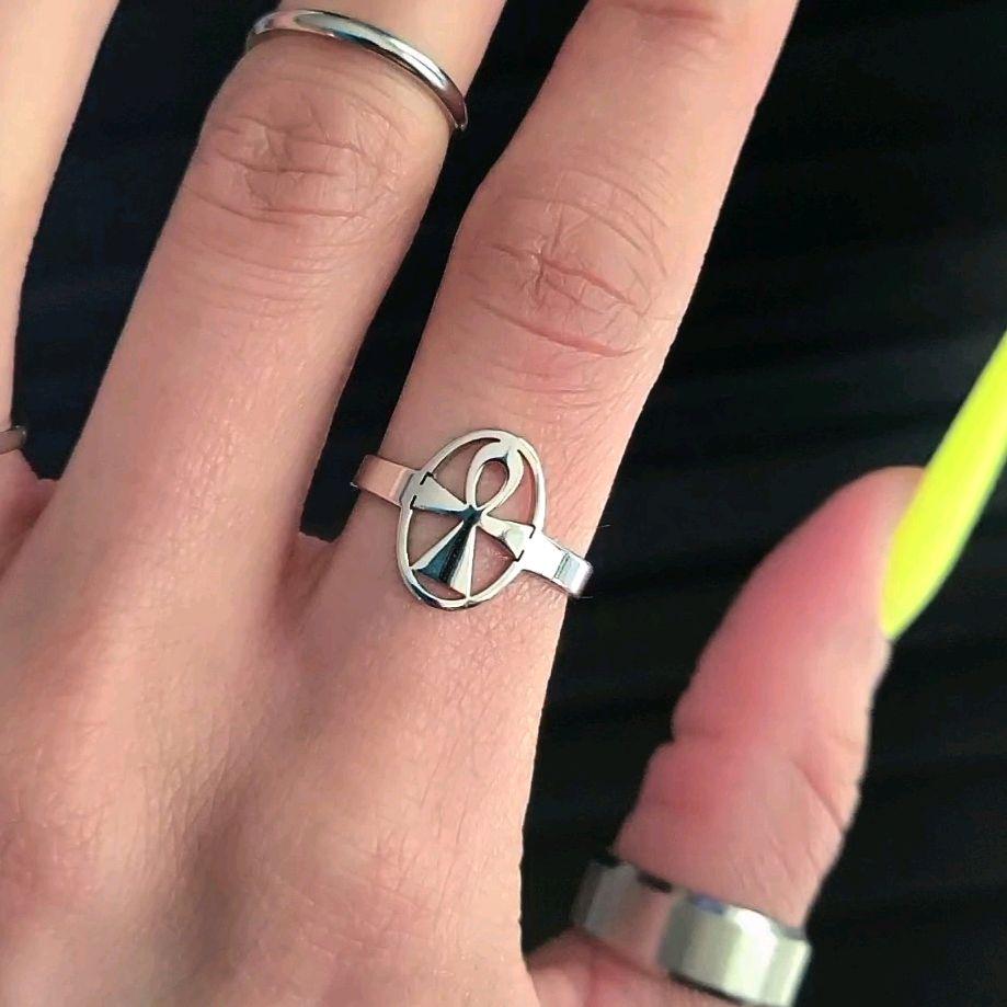 Silver Ankh Ring - Stainless Steel (Adjustable Size)