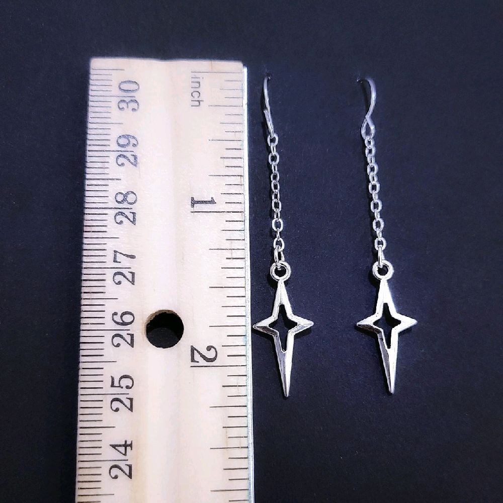 Silver Hollow Starburst Chain Drop Earrings