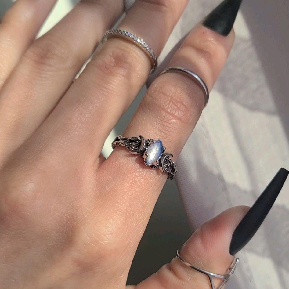 Silver Crystal Triple Moon Branch Ring - Women