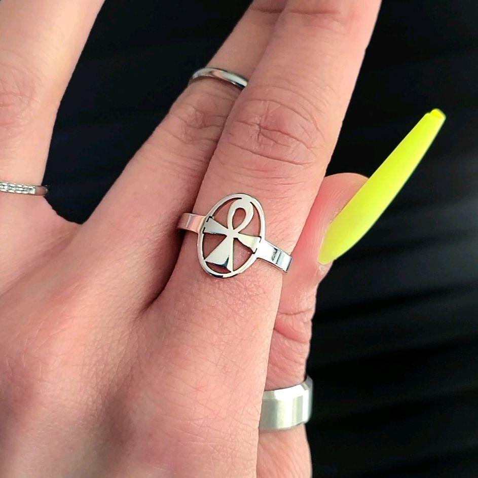Silver Ankh Ring - Stainless Steel (Adjustable Size)