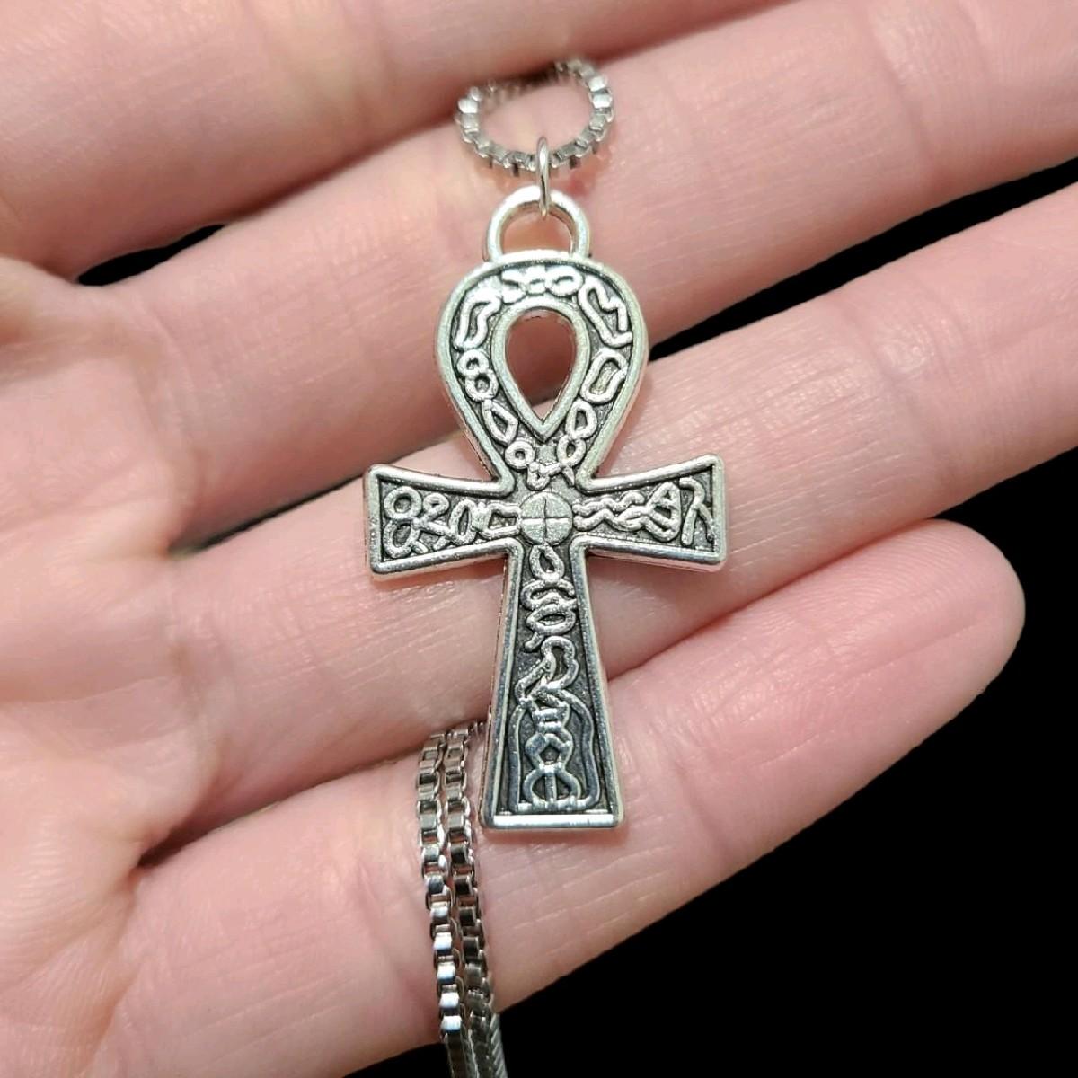 16-Inch Silver Ankh Pendant Necklace