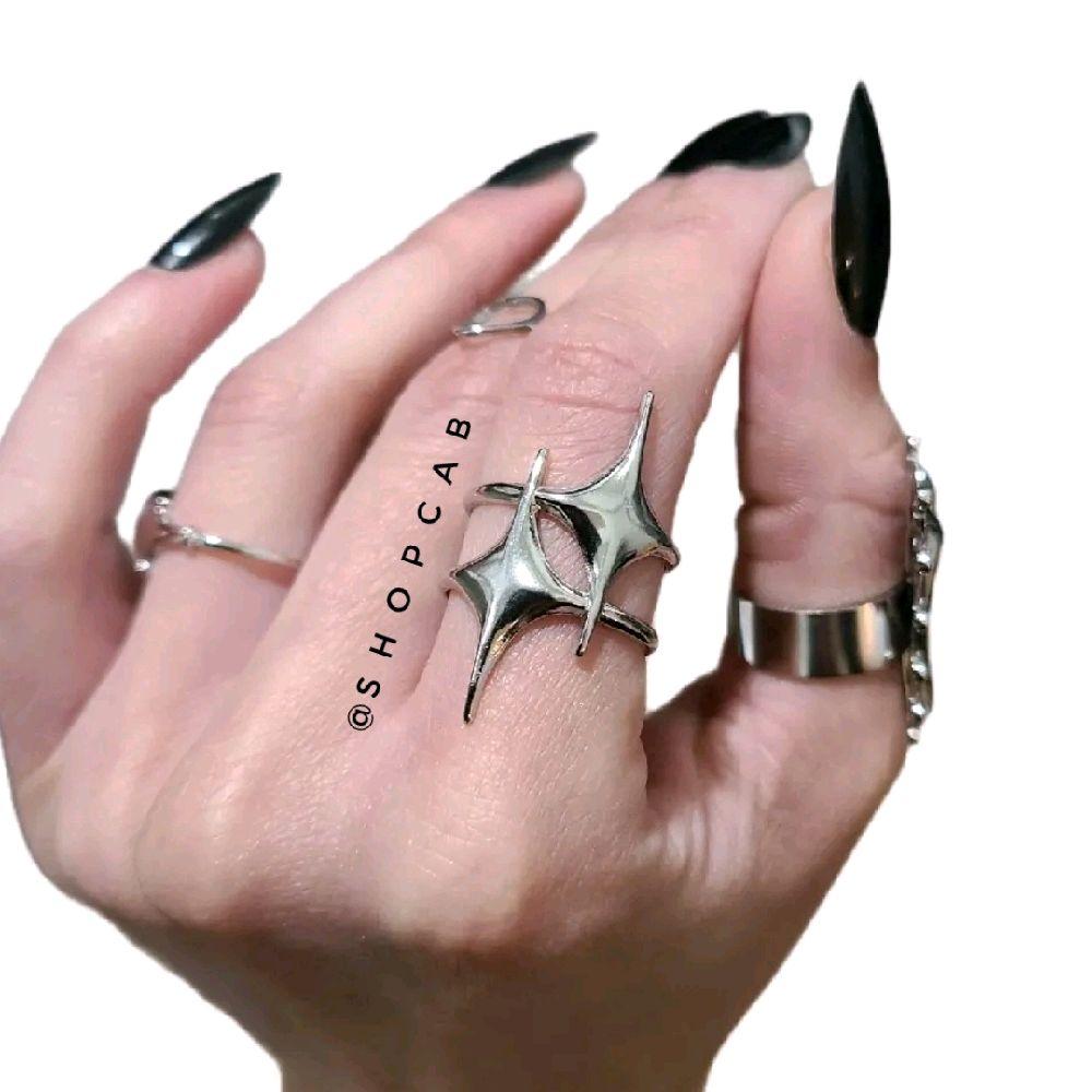 Silver Starburst Ring - Stainless Steel, Adjustable Size