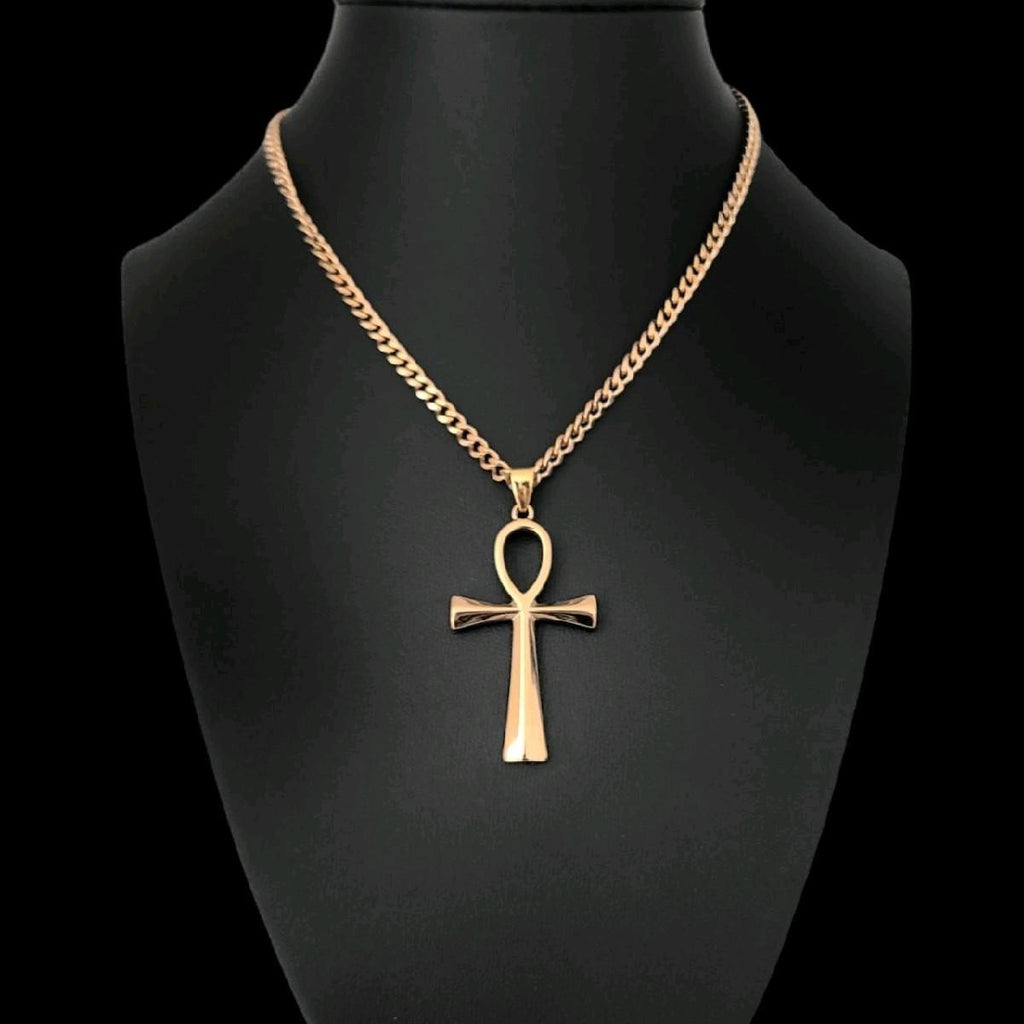 Gold Ankh Pendant Necklace - Stainless Steel