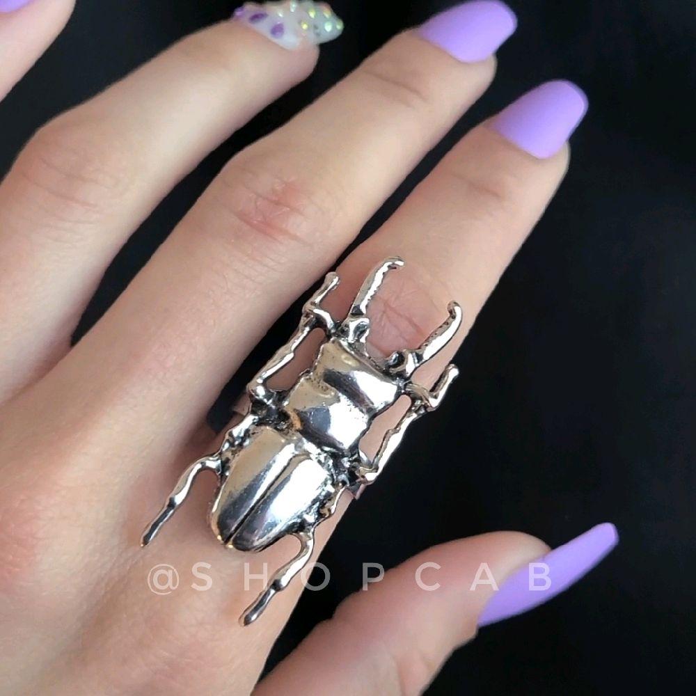 Silver Beetle Insect Ring (Adjustable Size)