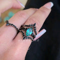 Teal Gothic Marquise Ring Stack Set - Gunmetal (3 Piece Set)
