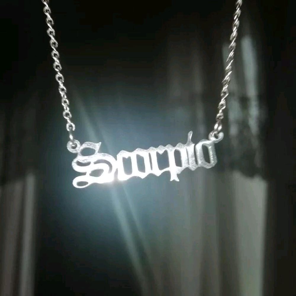 Silver Scorpio Script Necklace - Stainless Steel Zodiac Nameplate